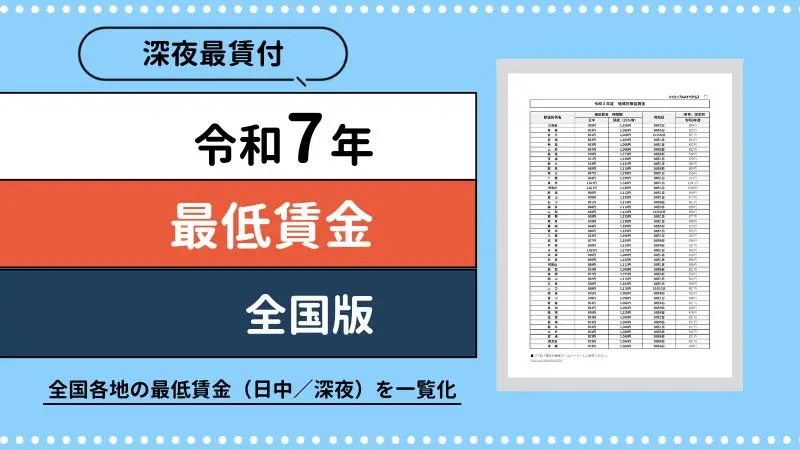 令和7年最低賃金(全国版)｜深夜最賃付